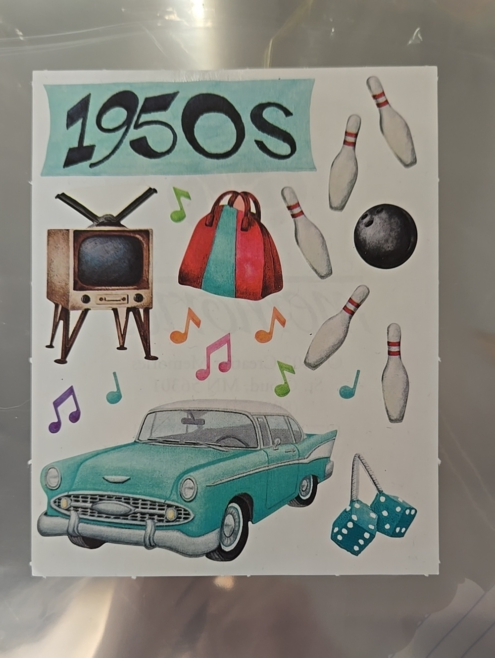 1950s Creative Memories Retro Sticker Sheet  Teal Car Vintage Icons Vtg Rare